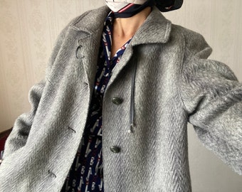 Vintage Grey Mohair blend Midi Coat/ L - XL