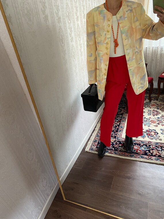 Vintage Yellow Crazy Pattern Collarless Jacket/ M - image 5