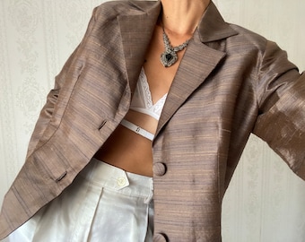 Veste en soie cendrée vintage/ blazer/ petite L