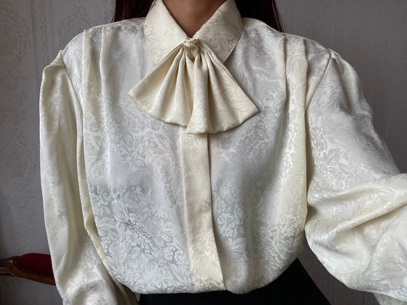 Vintage Champagne Jacquard Bow-tie Long Sleeve Blouse/ XXL - Etsy