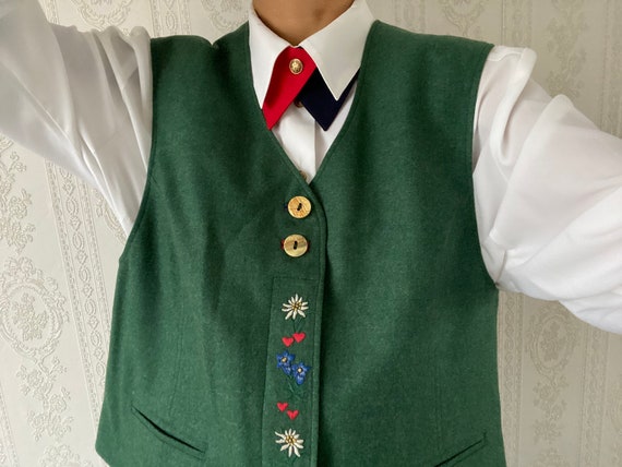 Vintage Forest Green fleece Wool Vest/ Waistcoat/… - image 2