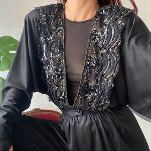 Vintage Black sequinned low V Romper/ Jumpsuit/ XS - S