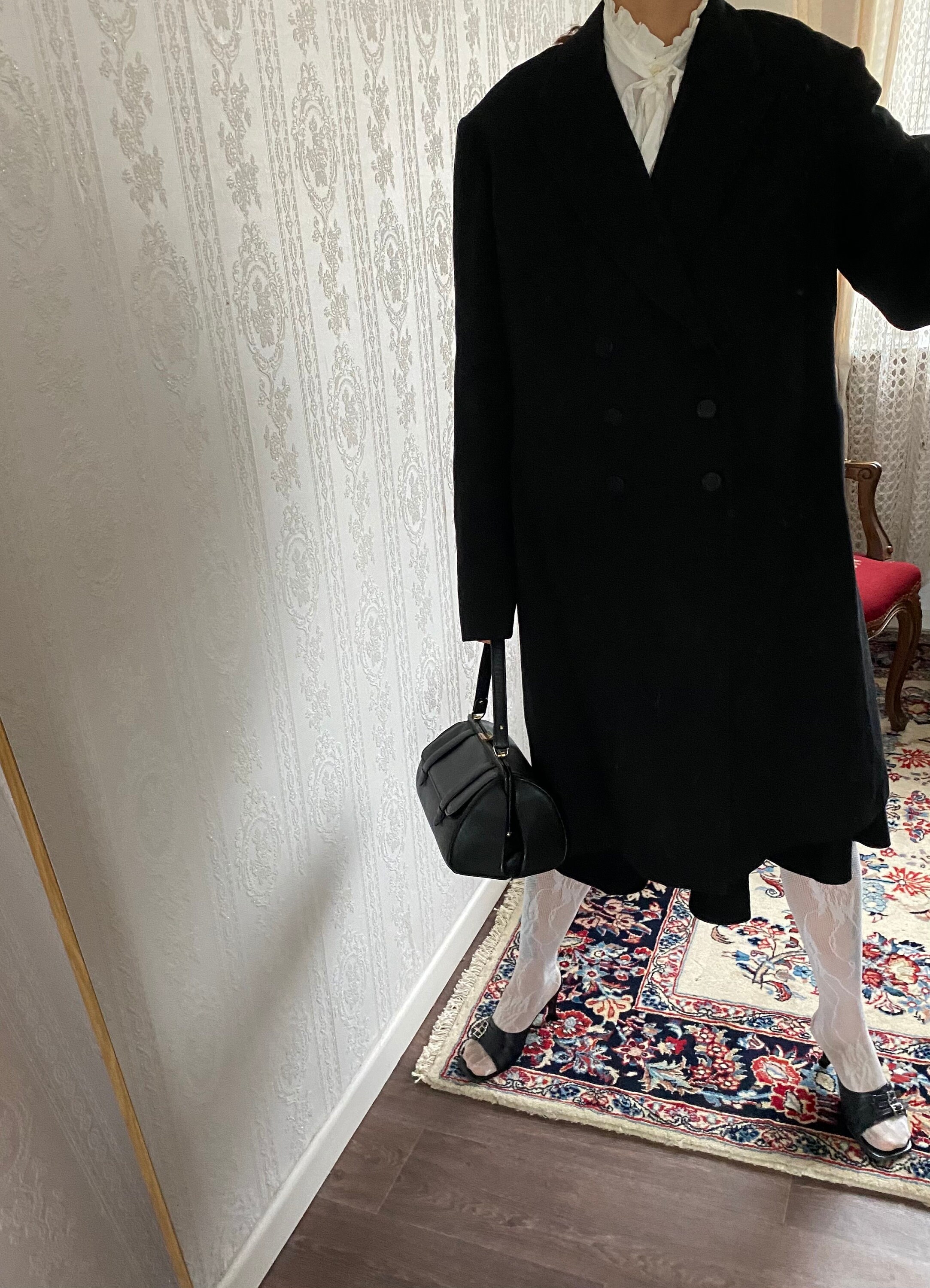 Vintage Black Wool Double Breasted Midi Coat/ Jacket/ M - L Vintage Black Wool Double Breasted Midi Coat/ Jacket/ M - L