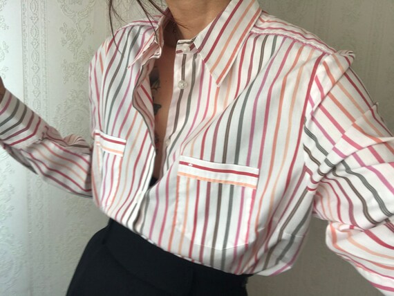 Vintage Colourful Cotton Striped Shirt/ Blouse/ To