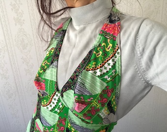Vintage Colourful Crazy Pattern pop-art print Halter Neck Dress/ M