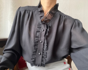 Vintage Black Long Sleeve Blouse/ L - XL