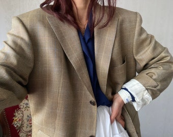 Vintage Unisex Wool plaid Blazer/ Jacket/ L - XL