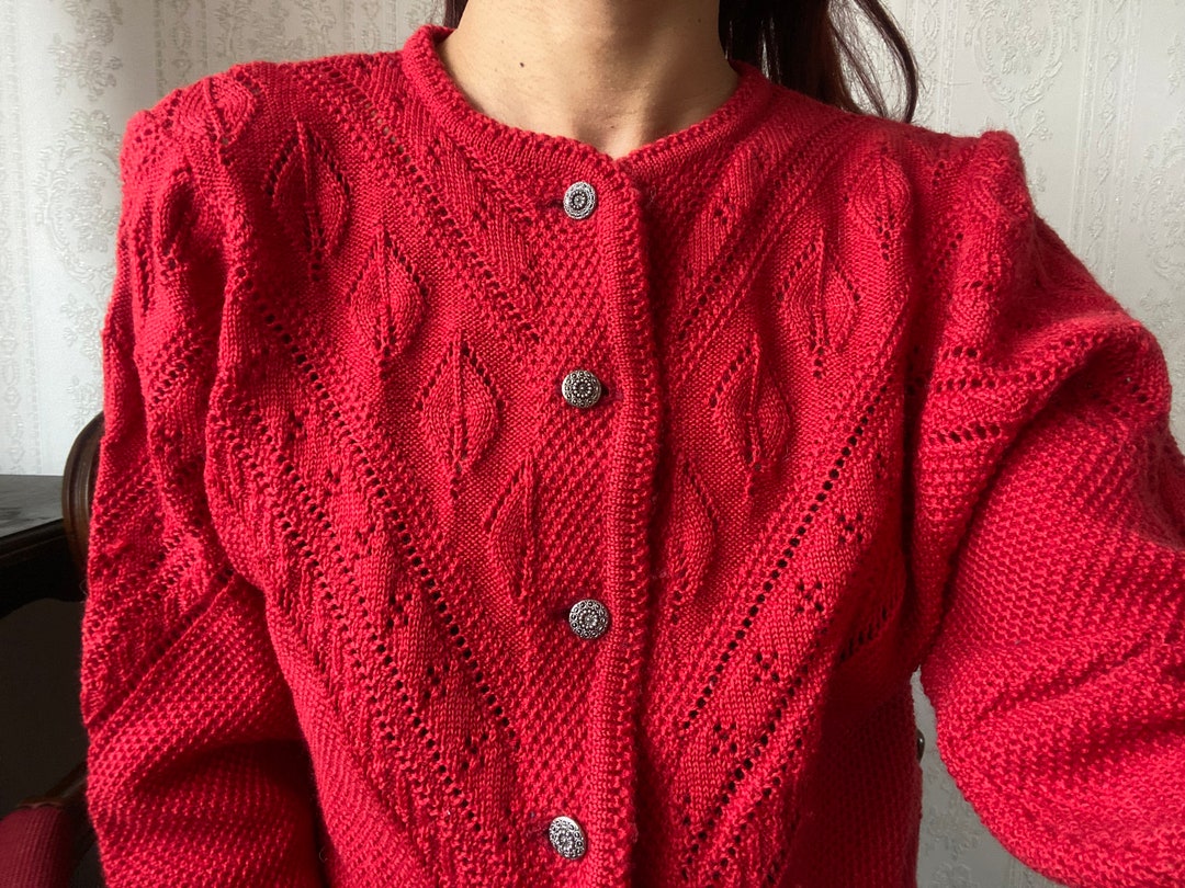 Wine Red Patchwork Knit Cardigans Hollow Out Wrinkled Fall LY9182 main image 1