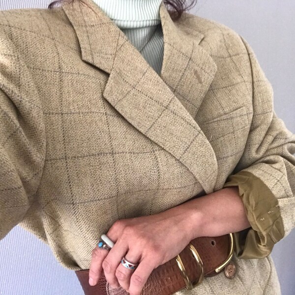 vintage Oversize Unisex Cachemire mélange Damier Plaid Blazer / Veste / grand M - XL