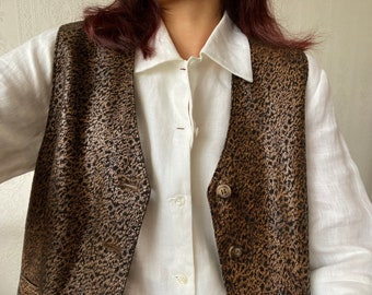 Vintage Leather Waistcoat/ Vest/ XL - XXL