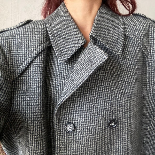 vintage Unisex Wool plaid doublebreasted Coat/ L - XXL