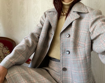 Vintage Wool blend Checkered Skirt Suit/ XL