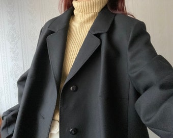 Vintage Black Wool Coat/ Trench/ XXL - 3XL