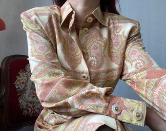 Vintage Orange Paisley Shirt Dress/ M - L