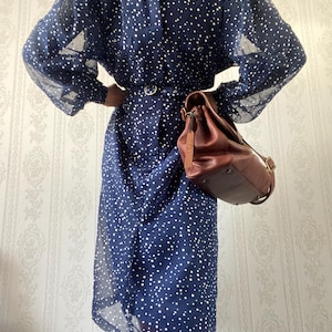 Vintage Blue polka dot Shirt Dress/ L