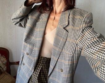 Vintage Shepherd’s Wool double Breasted plaid Blazer/ Jacket/ L - XL