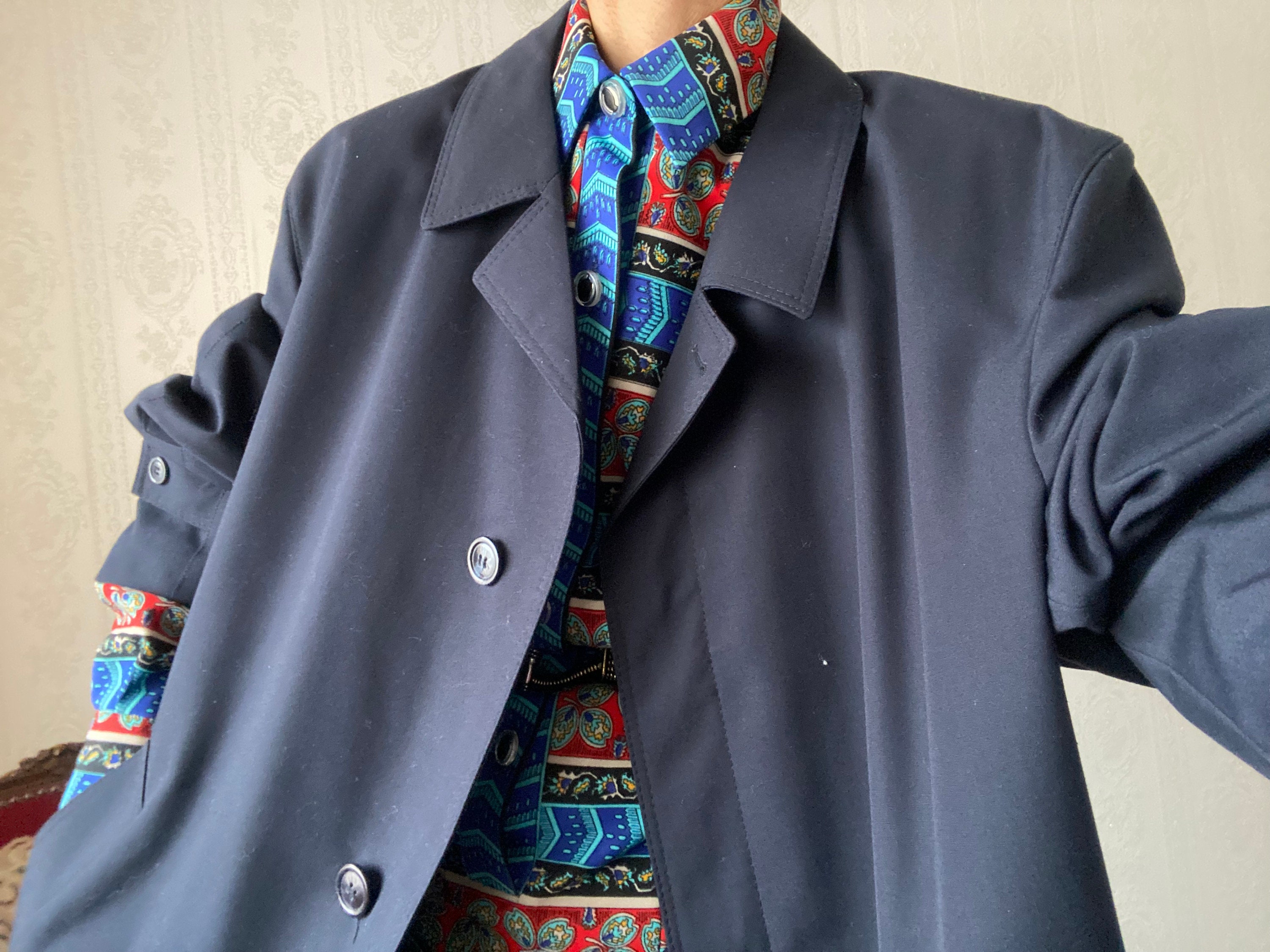 ヴィンテージ ユニセックス ネイビーブルー トレンチコート / XL - 3XL