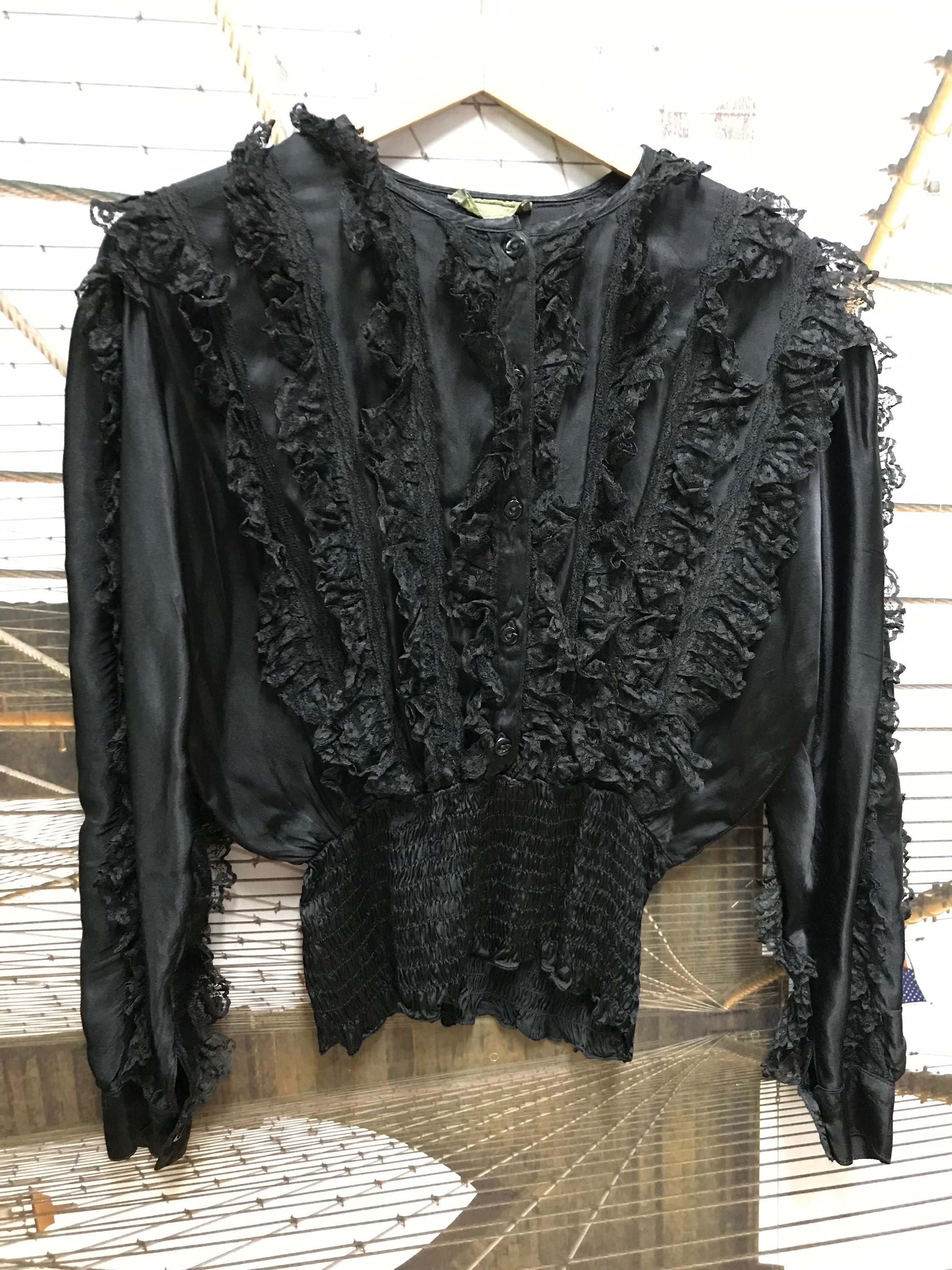 Vintage Black Lace Long Sleeves Blouse/ Top/ M L | Etsy