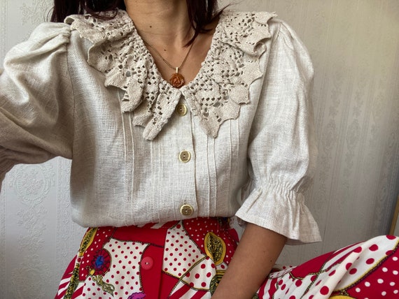 Vintage Cotton Linen blend folklore Blouse/ M - image 1