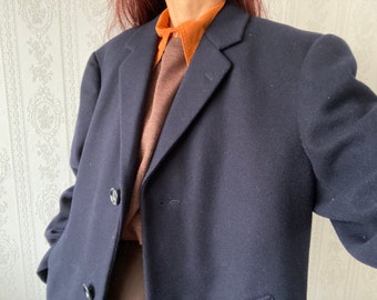 Manteau unisexe en laine polaire épaisse bleu marine vintage/ M à XL