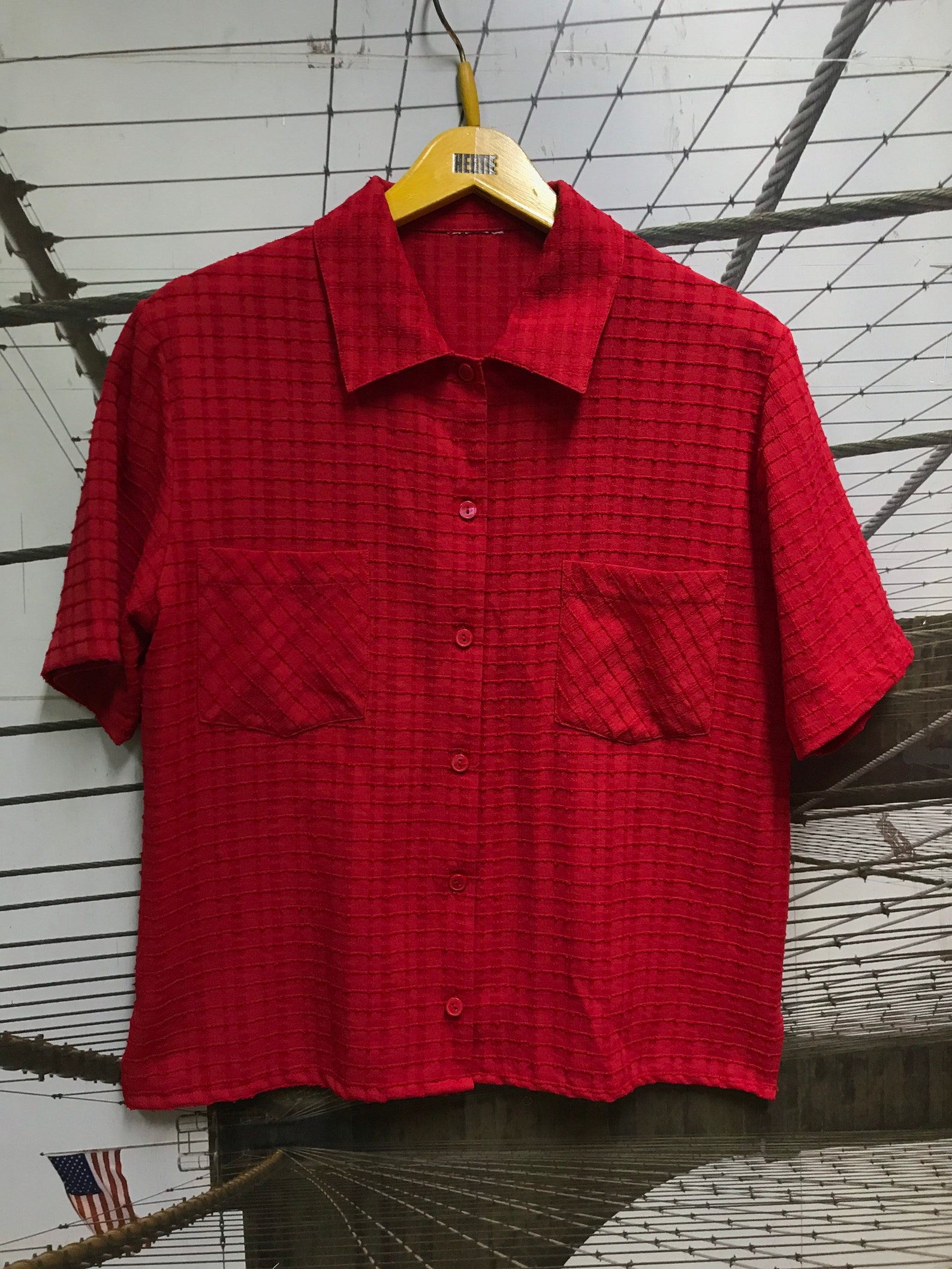Vintage Red Shirt Sleeve Shirt/ Top/ Blouse/ S petite L | Etsy