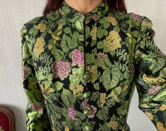 Vintage Floral Brocade Evening Dress/ S