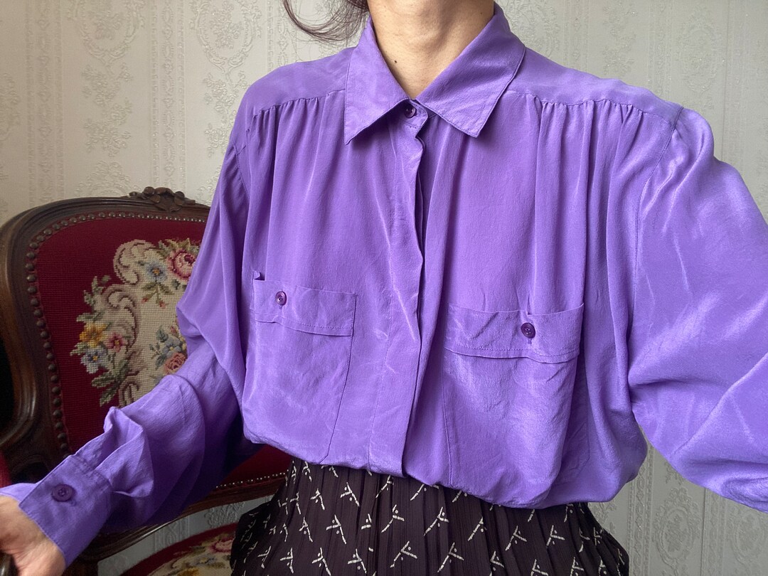 Vintage Purple Pure Silk Long Sleeve Blouse/ XL XXL - Etsy UK