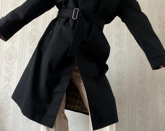 Gabardina negra unisex vintage / Talla M - talla L petite