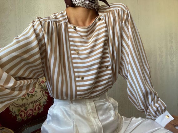 Vintage striped Long Sleeve Blouse/ M