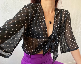 Vintage Black semi-sheer crop Top/ M - petite L