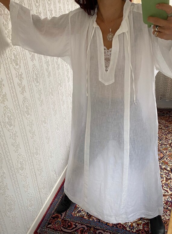White pure Linen Long Dress/ tall L - image 4