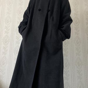 Vintage-Mantel aus anthrazitfarbenem Kaschmir-Woll-Mischgewebe mit Stehkragen / XL - XXL