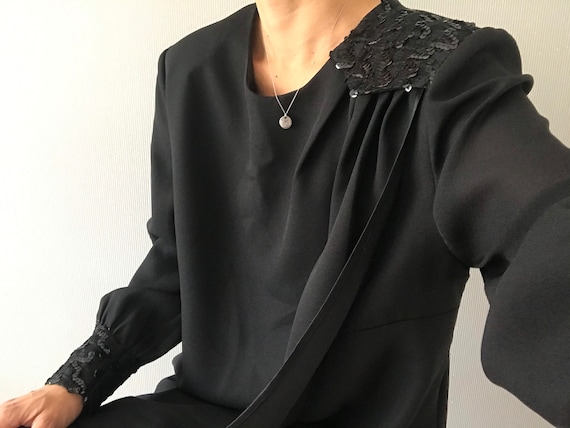 Vintage Black Sequinned Dress/ M - XL