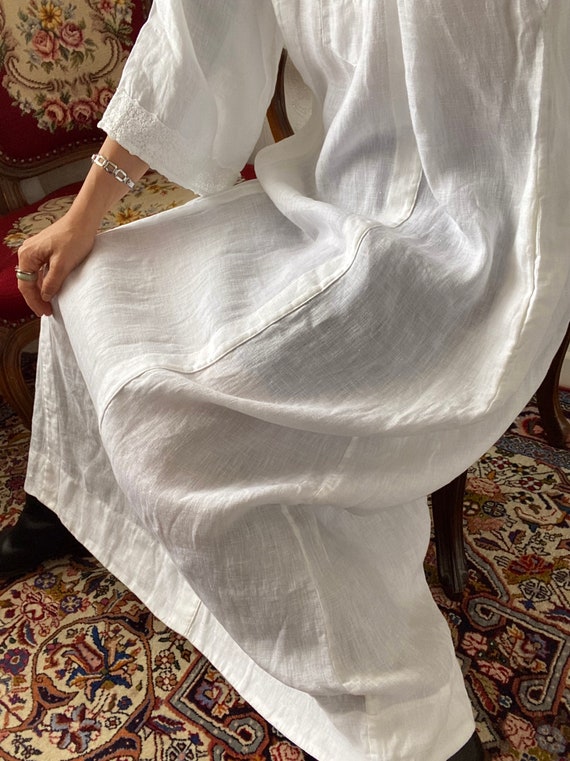 White pure Linen Long Dress/ tall L - image 5