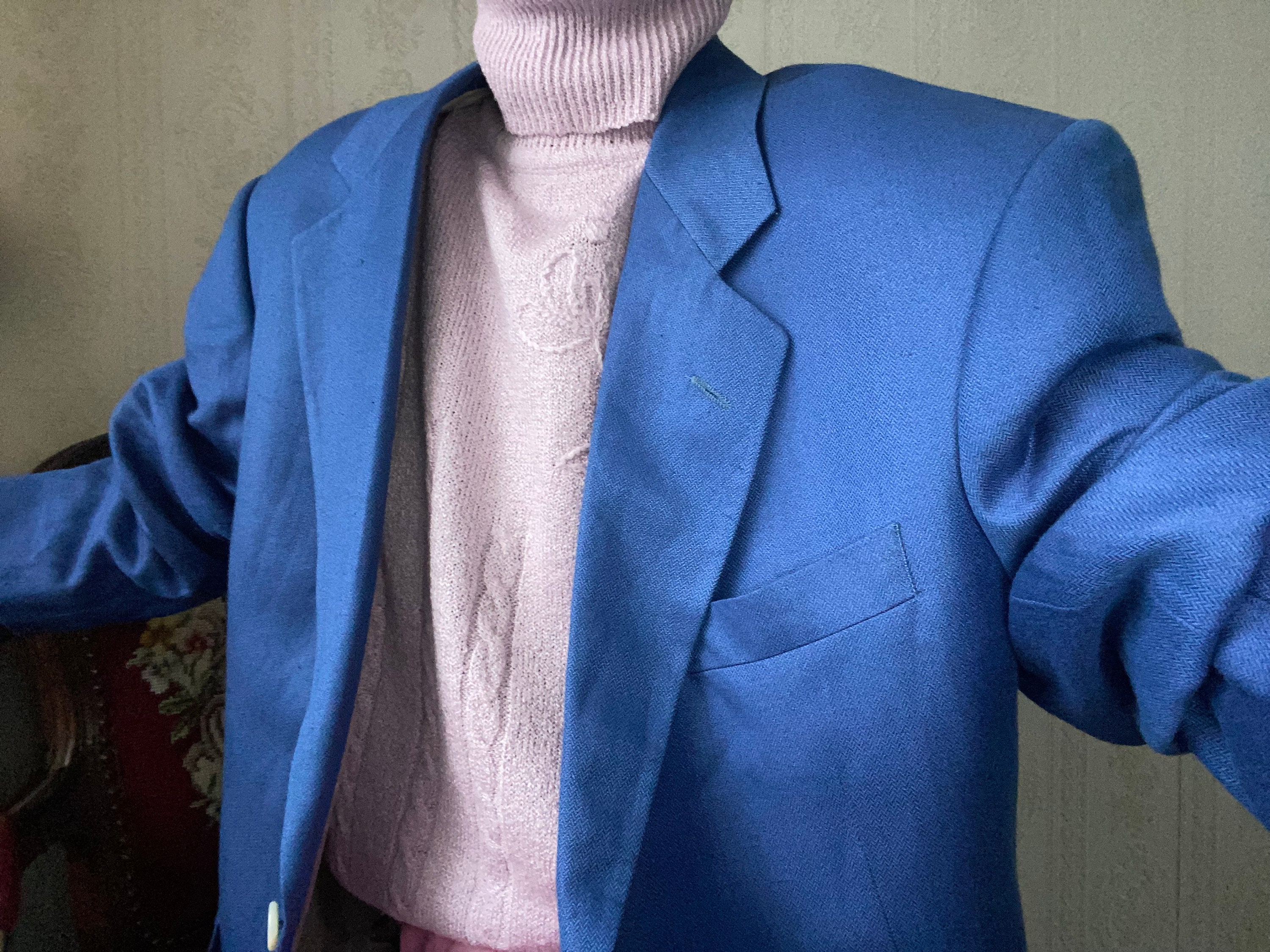 Vintage Unisex Blue Linen blend Blazer/ Jacket/ M - XL
