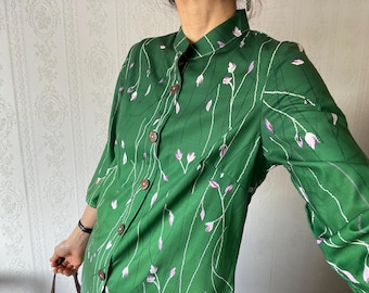 Vintage Grüne Blumen Tunika Bluse / Kleid / S
