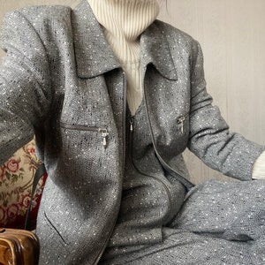 Vintage 90s Wool Grey Pant Suit, Minimalist Two Piece Set - Etsy