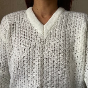 Vintage Weißer V Strick Pullover / Pullover / S - M