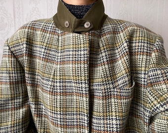 Vintage Wollmischung Ellbogen Aufnäher Karierter Blazer/ Jacke/XXL