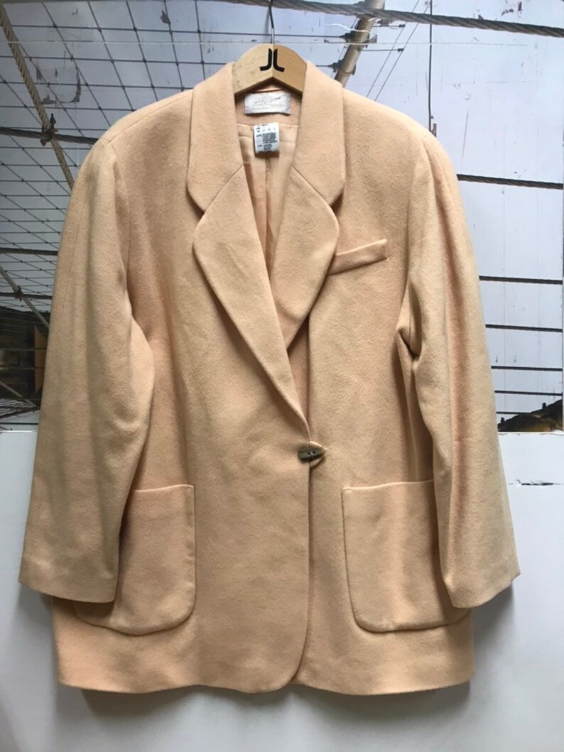Vintage Wool Cashmere Blend Powder Apricot Coat Jacket M XL