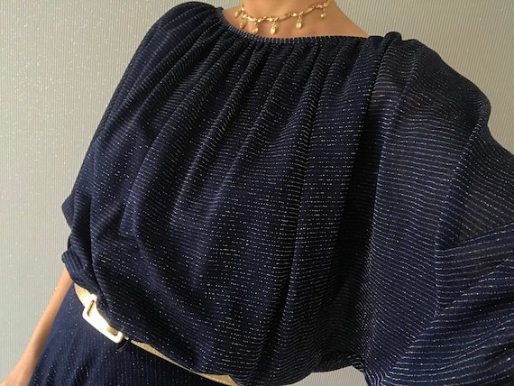 Vintage Navy Gold Half puffed Sleeve Dress/ tall S
