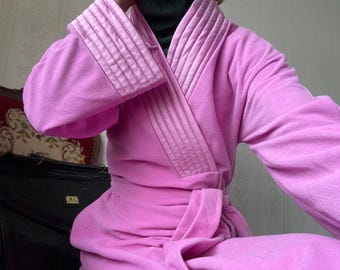 Vintage Pink Wrap Around Dressing Robe/ Loungewear/ Batherobe/  S - L