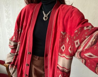 veste vintage en mélange de laine en daim rouge/ XL - 3XL