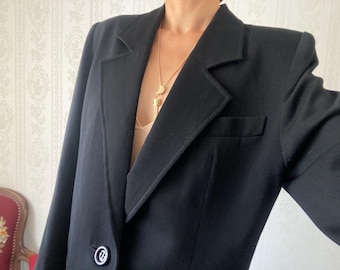 Vintage zwart effen wollen jack/blazer/ S - M