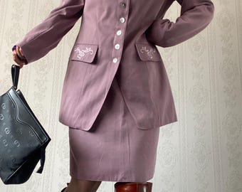 Vintage ash Violet embroidered Skirt Suit/ Set/ S - M
