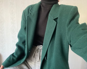 Vintage forest Green double breasted Cashmere blend Coat/ tall M - L