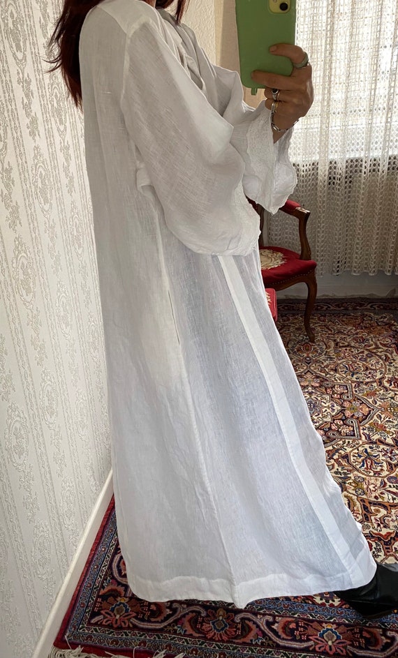 White pure Linen Long Dress/ tall L - image 3