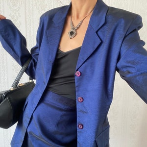 Vintage iridescent Blue Mini Skirt Suit/ M