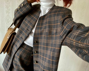 Vintage plaid wool Skirt Suit/ L