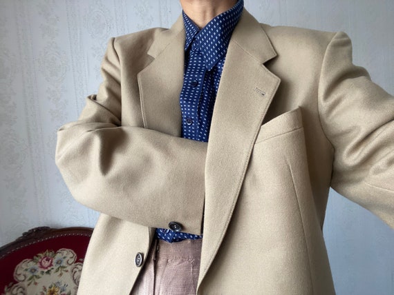 Vintage Unisex Khaki Beige Wool Blazer/ Jacket/ S… - image 2